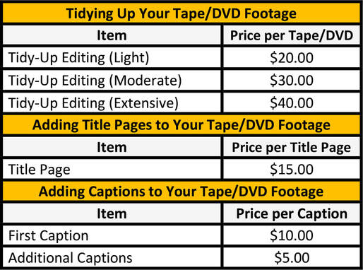 With our video editing service we can do a general tidy up of your footage. This includes removing any static and blue screens which are common on analogue video tapes and DVDs (we do not edit out sections that have sound or video), improving brightness, contrast & exposure, and correcting colour casts.